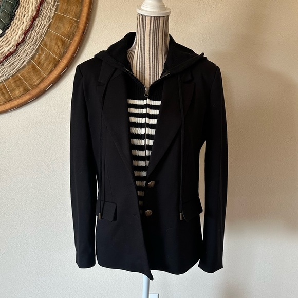 Evereve Blazer Black Removable Striped Insert With Hood Woman's M - Picture 7 of 12